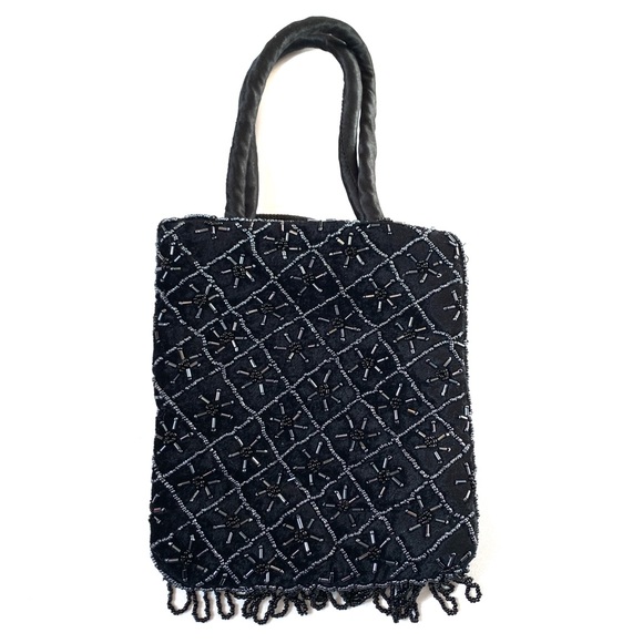 Vintage Black Beaded Crossbody Purse